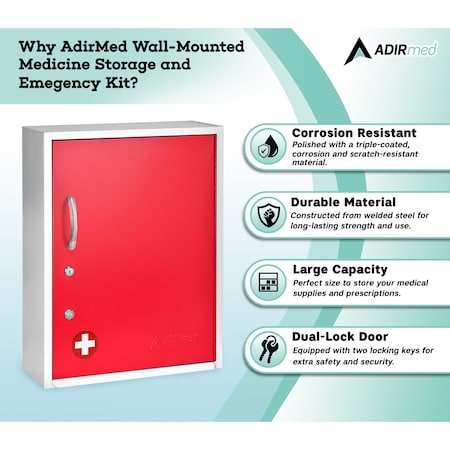Adiroffice Dual Lock Wall-Mount Medication Security Cabinet in Red with Pull-Out Shelf ADI999-06-RED-MK